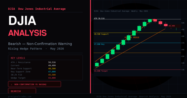 djia dow jones industrial average bearish analysis 2026
