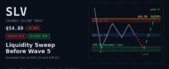 SLV iShares Silver Trust chart showing wave 4 correction with unswept liquidity below the 49.61 low